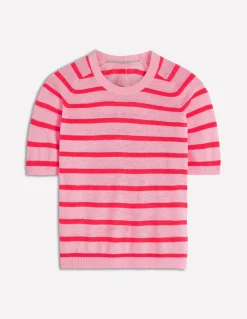 Boden Pulls & Gilets-T-shirt boutonné Agnes en lin Corail hâlé/rose formica