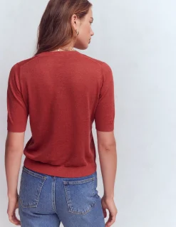 Boden Pulls & Gilets-T-shirt col en V Agnes en lin Orange brûlé