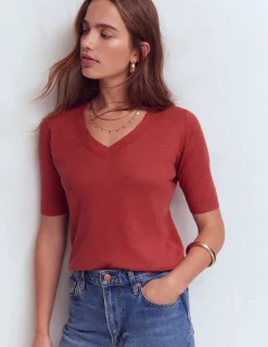 Boden Pulls & Gilets-T-shirt col en V Agnes en lin Orange brûlé