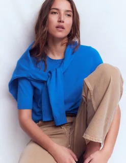 Boden Tenues De Travail|Pulls & Gilets-T-shirt col rond Emilia en coton Bleu Martin-pêcheur