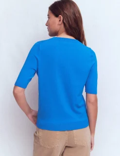 Boden Tenues De Travail|Pulls & Gilets-T-shirt col rond Emilia en coton Bleu Martin-pêcheur