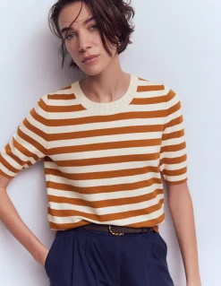 Boden Tenues De Travail|Pulls & Gilets-T-shirt col rond Emilia en coton Cognac/ivoire chaud