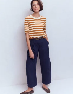 Boden Tenues De Travail|Pulls & Gilets-T-shirt col rond Emilia en coton Cognac/ivoire chaud