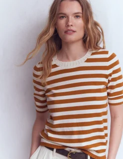 Boden Tenues De Travail|Pulls & Gilets-T-shirt col rond Emilia en coton Cognac/ivoire chaud