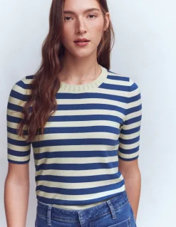 Boden Tenues De Travail|Pulls & Gilets-T-shirt col rond Emilia en coton Bleu denim/ivoire chaud