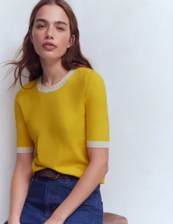 Boden Tenues De Travail|Pulls & Gilets-T-shirt col rond Emilia en coton Jaune ananas, ivoire