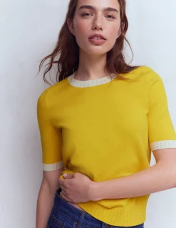Boden Tenues De Travail|Pulls & Gilets-T-shirt col rond Emilia en coton Jaune ananas, ivoire