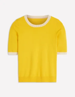 Boden Tenues De Travail|Pulls & Gilets-T-shirt col rond Emilia en coton Jaune ananas, ivoire