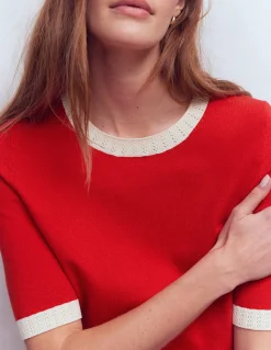Boden Tenues De Travail|Pulls & Gilets-T-shirt col rond Emilia en coton Rouge Mérida, ivoire