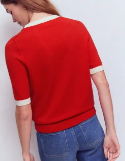 Boden Tenues De Travail|Pulls & Gilets-T-shirt col rond Emilia en coton Rouge Mérida, ivoire