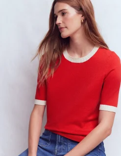 Boden Tenues De Travail|Pulls & Gilets-T-shirt col rond Emilia en coton Rouge Mérida, ivoire