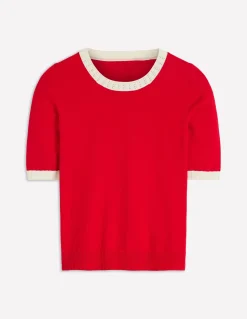 Boden Tenues De Travail|Pulls & Gilets-T-shirt col rond Emilia en coton Rouge Mérida, ivoire