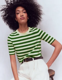 Boden Tenues De Travail|Pulls & Gilets-T-shirt col rond Emilia en coton Rayé vert promenade/ivoire