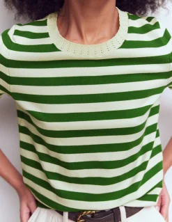 Boden Tenues De Travail|Pulls & Gilets-T-shirt col rond Emilia en coton Rayé vert promenade/ivoire