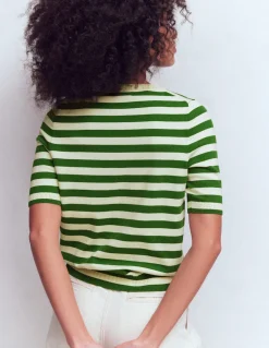 Boden Tenues De Travail|Pulls & Gilets-T-shirt col rond Emilia en coton Rayé vert promenade/ivoire