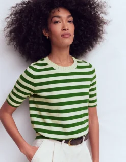 Boden Tenues De Travail|Pulls & Gilets-T-shirt col rond Emilia en coton Rayé vert promenade/ivoire
