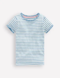 Boden Tops & T-Shirts-T-shirt côtelé à manches courtes Rayé bleu glacier
