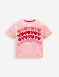 Boden Tops & T-Shirts-T-shirt décontracté à appliqué Arc-en-ciel cœur rose craie