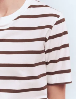 Boden Tops & T-Shirts-T-shirt décontracté en coton Rayé marron et ivoire