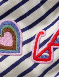 Boden Tops & T-Shirts-T-shirt décontracté fun Écussons rayé bleu marine