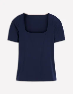 Boden Tenues De Travail|Tops & T-Shirts-T-shirt double épaisseur à col carré Bleu marine
