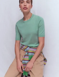 Boden Cachemire|Tenues De Travail-T-shirt Eva en cachemire Bleu céladon