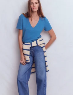 Boden Tops & T-Shirts-T-shirt flammé Sophie à col V Bleu Vallarta