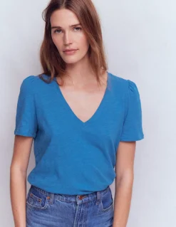 Boden Tops & T-Shirts-T-shirt flammé Sophie à col V Bleu Vallarta