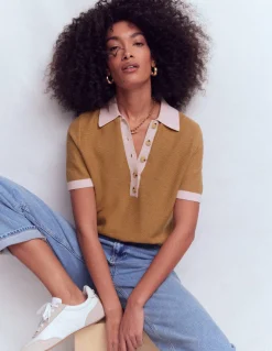 Boden Pulls & Gilets-T-shirt Grace colourblock Camel chiné