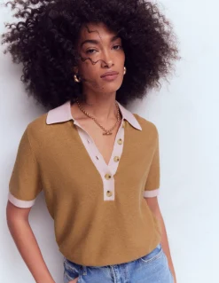 Boden Pulls & Gilets-T-shirt Grace colourblock Camel chiné