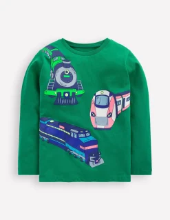 Boden Tops & T-Shirts-T-shirt imprimé à manches longues Trains vert pin