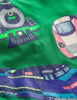 Boden Tops & T-Shirts-T-shirt imprimé à manches longues Trains vert pin