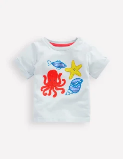 Boden Tops & Bodies-T-shirt manches courtes à logo Motifs océaniques bleu clair