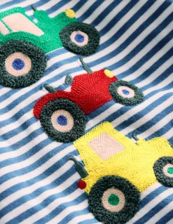 Boden Tops & Bodies-T-shirt manches longues à appliqué Tracteurs rayé bleu