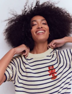 Boden Pulls & Gilets-T-shirt Margot à manches bouffantes Homard ivoire/bleu marine