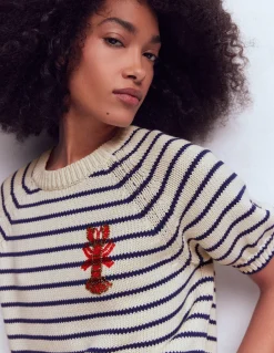 Boden Pulls & Gilets-T-shirt Margot à manches bouffantes Homard ivoire/bleu marine