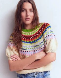 Boden Pulls & Gilets-T-shirt Margot à manches bouffantes Avoine chiné