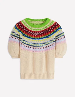 Boden Pulls & Gilets-T-shirt Margot à manches bouffantes Avoine chiné