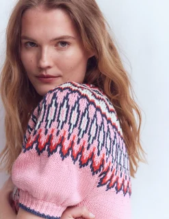 Boden Pulls & Gilets-T-shirt Margot à manches bouffantes Motif jacquard rose amande