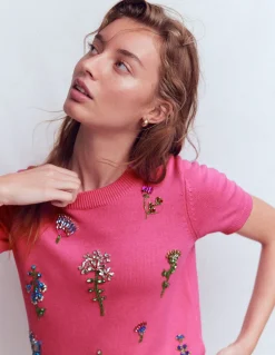 Boden Pulls & Gilets-T-shirt ornementé Punch rose