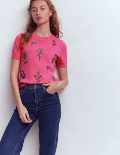 Boden Pulls & Gilets-T-shirt ornementé Punch rose