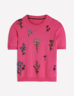 Boden Pulls & Gilets-T-shirt ornementé Punch rose