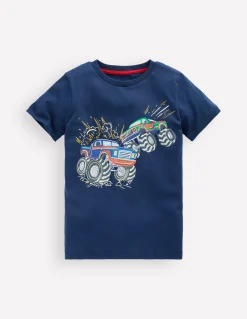 Boden Tops & T-Shirts-T-shirt phosphorescent Monster trucks bleu médiéval