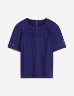 Boden Tops & T-Shirts-T-shirt Poppy à col rond et détails Bleu phare