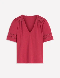 Boden Tops & T-Shirts-T-shirt Poppy col V à détails Rouge terre cuite