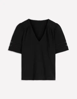 Boden Tops & T-Shirts-T-shirt Poppy col V à détails Noir