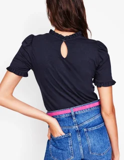 Boden Tops & T-Shirts-T-shirt volanté ultra-doux Bleu Marine, Petits Pois