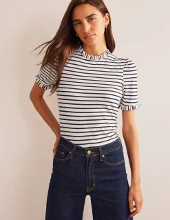 Boden Tops & T-Shirts-T-shirt volanté ultra-doux Ivoire, rayé bleu marine