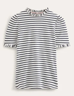 Boden Tops & T-Shirts-T-shirt volanté ultra-doux Ivoire, rayé bleu marine