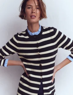 Boden Tenues De Travail|Pulls & Gilets-Veste ajustée Joanna en maille Rayé bleu marine/ivoire chaud